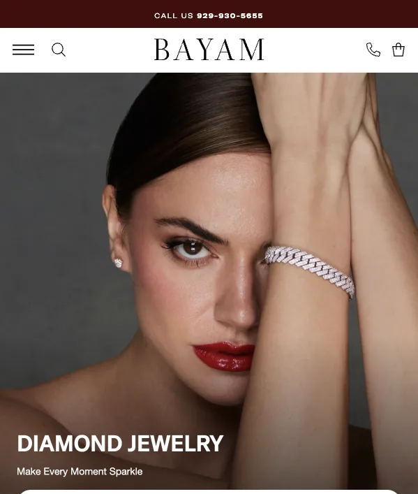 Bayam Jewelry Shopify Plus Hydrogen mağazasının mobil ana sayfası